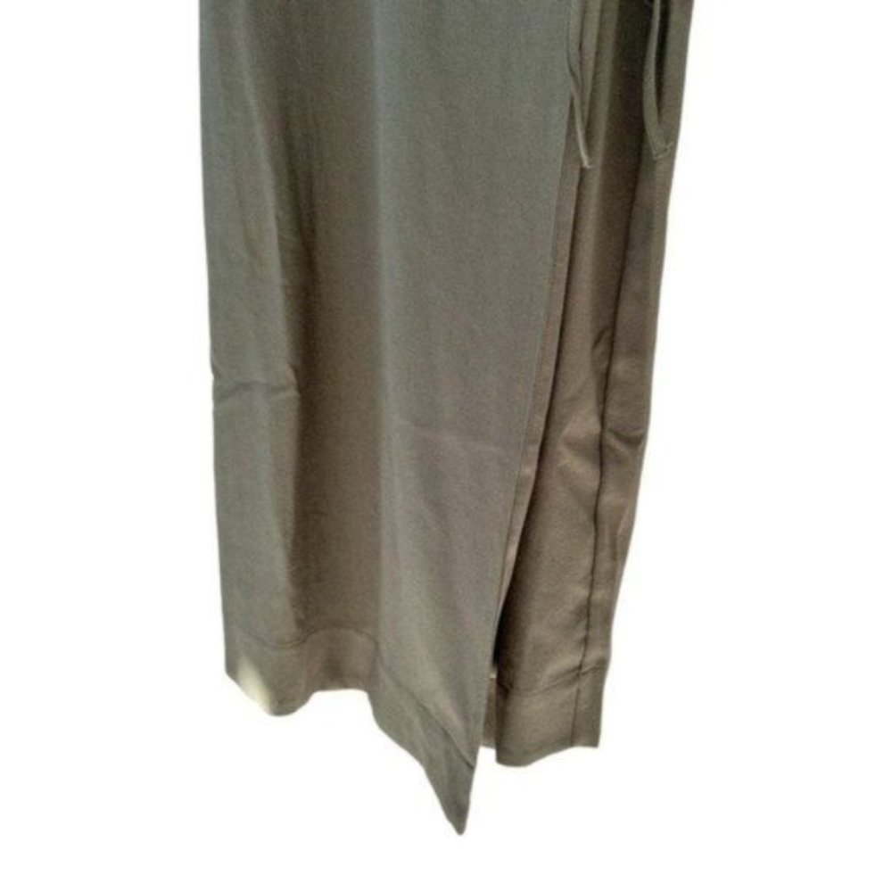 Ganni Heavy Crepe Army Green Tie Waist Wrap Midi Dress Size 36 - Picture 6 of 12
